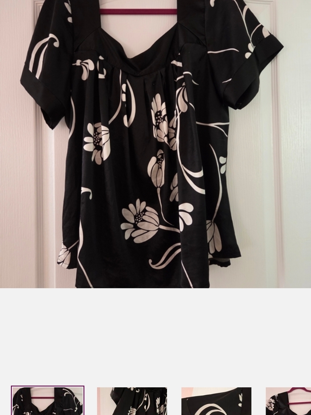 Women's Black Floral Square Neck Top
